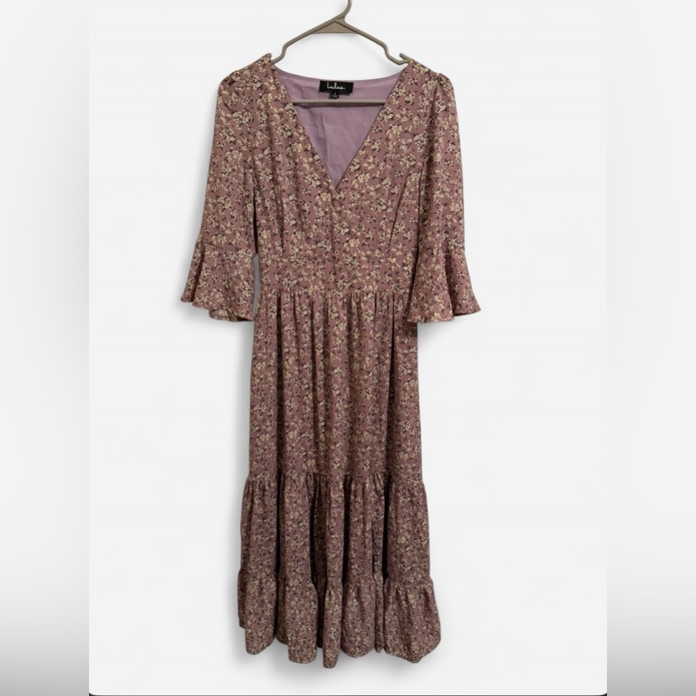 Lulu Where the Wind Blows Dusty Lavender Floral Print Midi Dress